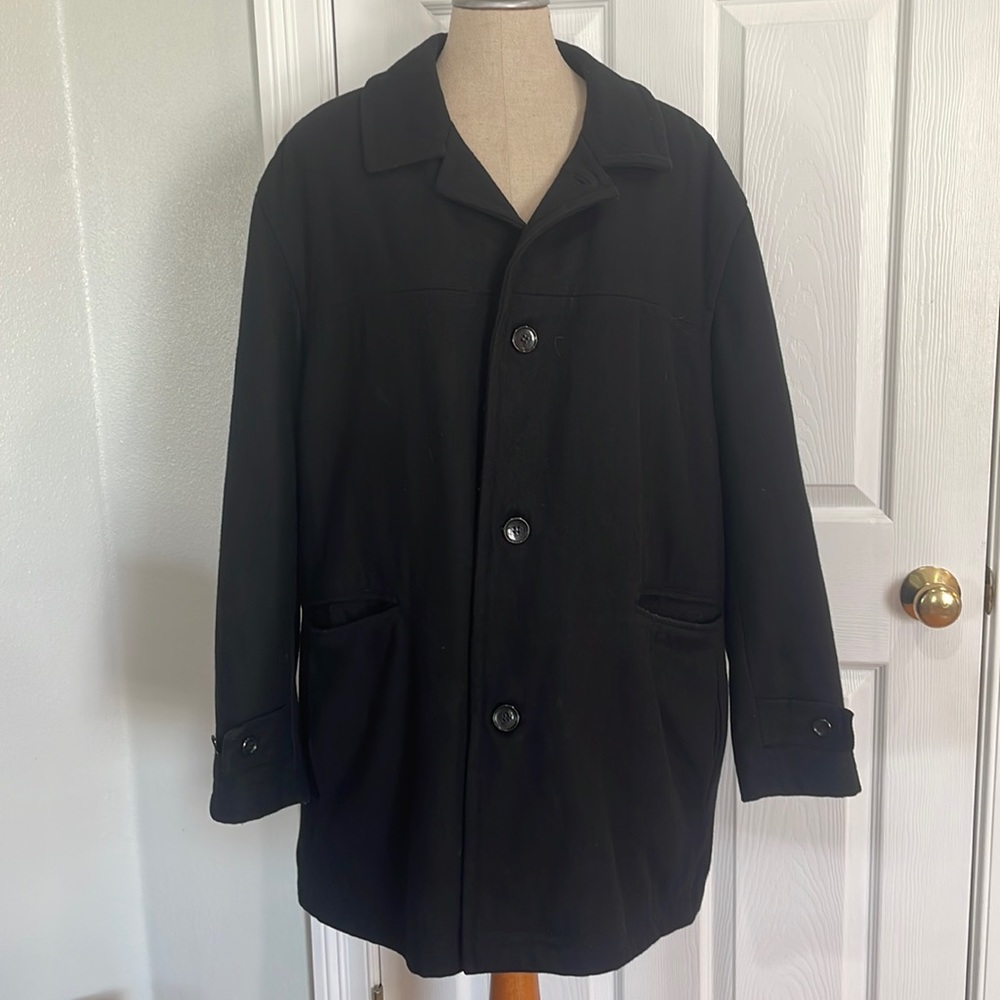 London Fog winter pea coat wool classic fit pockets short black men size large L